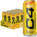 C4 Energy Drink, Starburst Lemon, Carbonated Sugar Free 16 Oz, (Pack of 12)