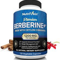 New Premium Berberine HCL 1200mg Plus Organic Ceylon Cinnamon - Supports Immune