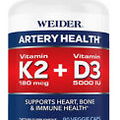 Weider 90 Artery Health with Vitamin K2 Plus D3 Veggie Caps - NEW FRESH