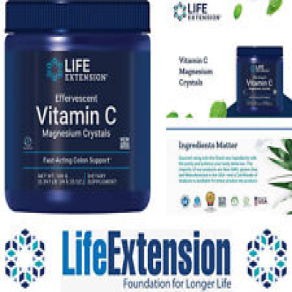 NEW! Life Extension Effervescent Vitamin C Magnesium Crystals 180g FREE Ship!