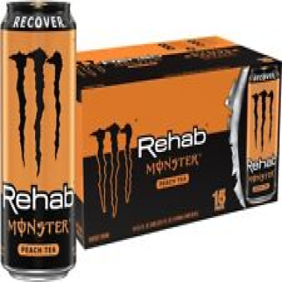 Rehab Peach Tea + Energy, Energy Iced Tea, Energy Drink, 15.5 Ounce (Pack of 15)