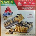 Atkins Meal Chocolate Chip Granola Bar 5 Bars 1 7 oz 48 g Each Atkins Diet