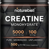 Naturebell Creatine Monohydrate Powder 500 Grams, 5000Mg per Serving, Pure Unfla