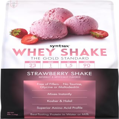 Syntrax Nutrition Whey Shake Protein Powder, Cold Filtered & Undenatured Whey Protein Blend, Strawberry Shake, 5 lbs