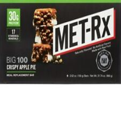 MET-Rx Big 100 High Protein Meal Replacement Bar, Crispy Apple Pie, 9 Pack