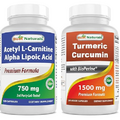 Best Naturals Acetyl L-Carnitine and Alpha Lipoic Acid 750 mg & Turmeric Curcumin 1500mg/Serving with Bioperine