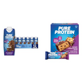 Pure Protein Chocolate Protein Shake 30g Protein, 12 Pack and Pure Protein Chewy Chocolate Chip Bars 20g Protein, Pack of 12