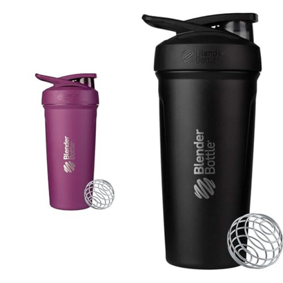 BlenderBottle 24-Ounce Stainless Steel Shaker Cups with Wire Whisk, Plum and Black