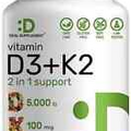 DEAL SUPPLEMENT Vitamin D3 K2 Softgel, 250 Count, 2-1 Complex, Vitamin D3 5000