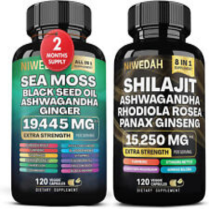 NIWEDAH Dynamic Vitality Natural Bundle: Sea Moss all-in-1&Shilajit 8-in-1 (120)