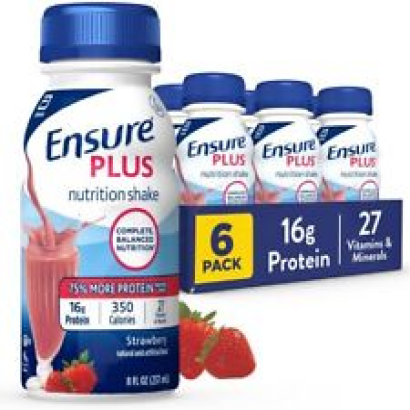 (6 Pack) Ensure PLUS Strawberry Nutrition Protein Shake, Meal Replacement, 8 Oz