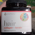 *YOUTHEORY - HAIR - Collagen + Keratin - 120 Mini Tablets Exp 1/25 # 7843