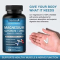 500MG 60 Capsules Magnesium Glycinate For Improved Sleep, Stress, Anxiety Relief