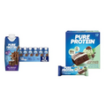 Pure Protein Chocolate Protein Shake, 30g Protein, 12 Pack and Pure Protein Chocolate Mint Cookie Protein Bars, 19g Protein, 12 Count