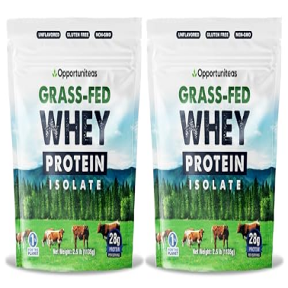 Opportuniteas Grass Fed Whey Protein Powder Isolate - Unflavored - Low Carb Keto & Paleo Diet Friendly - Pure Grass-Fed Protein for Shakes, Smoothies, Drinks & Recipes- Non GMO & Gluten Free - 5 lb