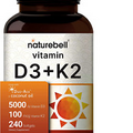 NatureBell Vitamin D3 5000 K2 (MK7) with Virgin Coconut Oil, 240 Softgels, 100mc