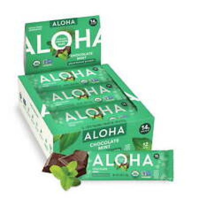 ALOHA Plant Based Protein Bars Chocolate Mint 14g Protein (Pack of 12) Non-GMO