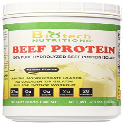 Biotech Nutritions Beef Protein Powder, Vanilla, 2.3 Pound