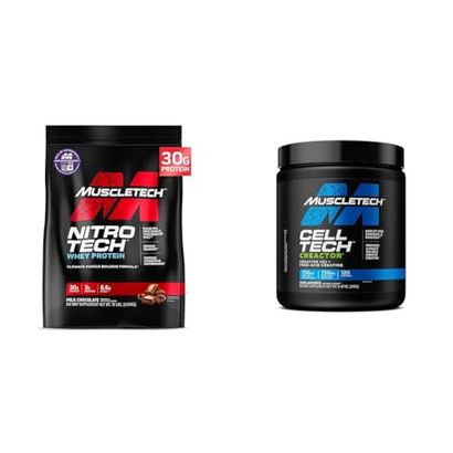 MuscleTech Whey Protein & Creatine Powder Bundle - Nitro-Tech 10lb Muscle Builder with 30g Protein & Cell-Tech Post Workout Muscle Recovery, 120 Servings