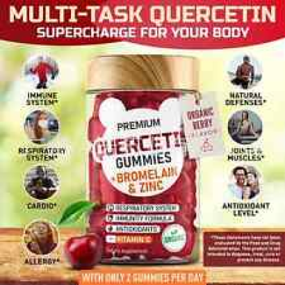 Quercetin with Bromelain Gummies - Vitamin C + Zinc Immune Support|Strawberry