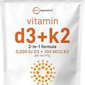 Vitamin D3 5000IU Vit D3 & K2 MK7 Immune Muscle Joint Health Supports 300 Sgels