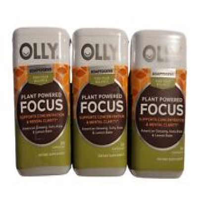 3x OLLY Plant Powered Focus Caps 30 Day Supply Ginseng, Gota Kola Lemon Balm