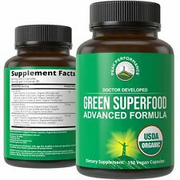Organic Super Greens 150 Capsules-Super Food Pills with Spirulina, Spinach, Kale