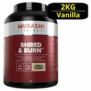MUSASHI Shred and Burn 2KG Protein Powder - Vanilla Milkshake P22g, C4g & F3g
