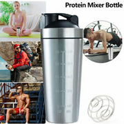 Protein Powder Shaker Pre Workout Stainless Steel Bottle Mixer Gym Sports 750ML