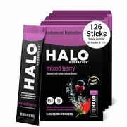 Halo Hydration - Low Sugar, Low Calorie Hydration Electrolyte Drink Mix Powder Sticks - Advanced Dehydration and Hangover Relief, Rich in Vitamin B, C, & Magnesium - Keto, Vegan, Non-GMO - 126 Sticks