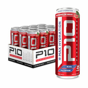 P10 Performance Max Hydration Drink - 12- Can Pack, Watermelon Wave, 12oz Cans - Electrolytes, BCAAs & Creatine