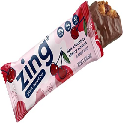 Zing Bars Plant Based Protein Bar, Dark Chocolate Cherry Nutrition Bar, 10g Protein, 6g Fiber, Vegan, Gluten Free, Soy Free, Non GMO, 6 count