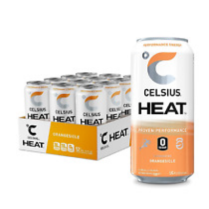 CELSIUS HEAT Orangesicle Performance Energy Drink Zero Sugar 16oz Can Pack of 12