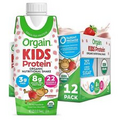 Orgain Kids 8g Protein Organic Nutritional Shake, Strawberry, 8.25 fl. oz. 12 pk