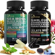 Sea Moss And Shilajit Bundle Sea Moss -80 Count  Seed Oil 7000mg  Black 2 Bottle