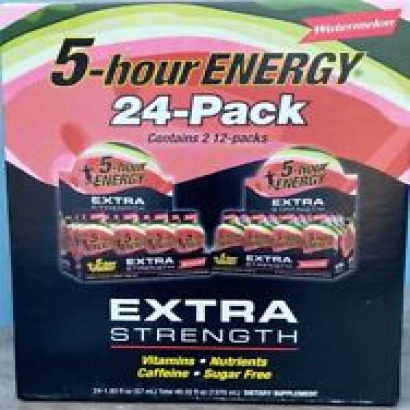 5 Hour Energy Extra Strength Watermelon 24 Count Box 1.93 oz Shots Five Hr New