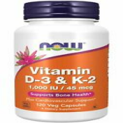 NOW Supplements - Vitamin D-3 & K-2 1,000 IU / 45 mcg 120 Veg Capsules