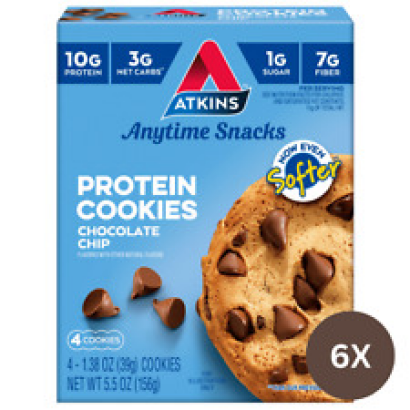 Atkins Soft and Chewy Protein Cookies Low Carb Chocolate Chip 6/4 Count Protein