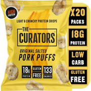 THE CURATORS High Protein Pork Puffs, Original Salted, 25g 20 Packs 18g Protein