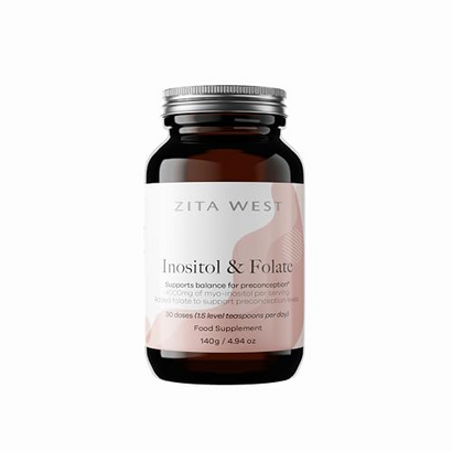 Zita West Myo-Inositol & Folate Powder – 4000mg of Inositol Per Serving for PCOS, Egg & Menstrual Cycle Support, Preconception Supplement - 140g (30 Doses)