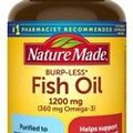 Fish Oil 1200 mg 150 Softgels Nature Made 360 mg Omega 3 Burp Less EXP MAR 2026