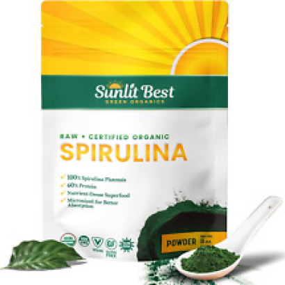 Sunlit Best USDA Organic Spirulina Powder - Blue-Green Algae, Raw & Vegan Source