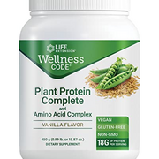 Life Extension Wellness Code Organic Plant Protein Complete & Amino Acid Complex - Vanilla Plant Based Pea Vegan Protein Powder Fitness Supplements- Gluten-Free, Non-GMO - 450 grams (30 Servings)