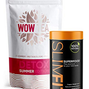 WOW TEA: Dual Tea & Meal Replacement Superfood Combo | Weight Loss & Detox Teas | 9 Superfoods | Organic Herbal Loose Leaf Tea - 300g Package, Made in EU