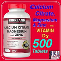 Calcium Citrate, Magnesium and Zinc, vitamin D3, 500 Tablets, Kirkland Signature
