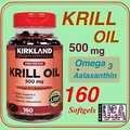 160 Softgels,Kirkland Signature Krill Oil 500mg (Omega-3 & Astaxanthin)Krill Oil