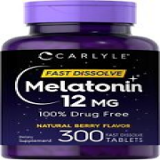 Carlyle Melatonin 12 mg Fast Dissolve 300 Tablets | Drug Free | Natural Berry Fl