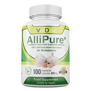 Voldox AlliPure - 100% Stabilised Allicin Garlic Capsules Supplements, Garlic Powder – Immune Booster, High Strength, Non-GMO, Patented, Veg/Vegan 100 Capsules, 450mg Made in UK