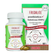 FRESHLITE Natural Blood Vessels Health | High Potency Japan NATTOKINASE 2500FU(Blood Pressure & Clot Relief)+Natural POSTBIOTCS(Reducing “Bad Fat” Absorption) | Certified by JNKA | 60-VegCap 30-Day