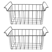 Freezer Wire Storage Organizer Baskets, 2 Pcs Freezer Wire Storage Basket PE Coated Hanging Rack Organizer Bin Black for Refrigerator Shelves(L 42.5cm X W 24.5cm X H 20cm)